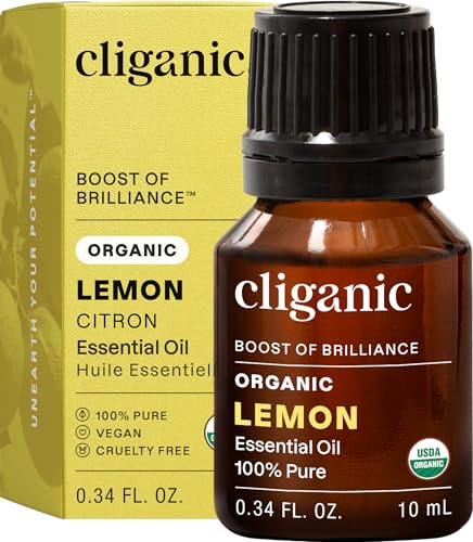 Cliganic USDA Organic Lemon Essential Oil, 100% Pure & Natural | Undiluted, for Aromatherapy, Household Cleaning | Non-GMO Verified (Packaging May Vary)