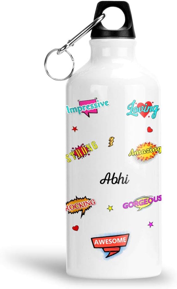 FABTODAY Aluminium White Sipper/Water Bottle 600 ML - Best Personalized Gift for Happy Birthday, Name - Abhi