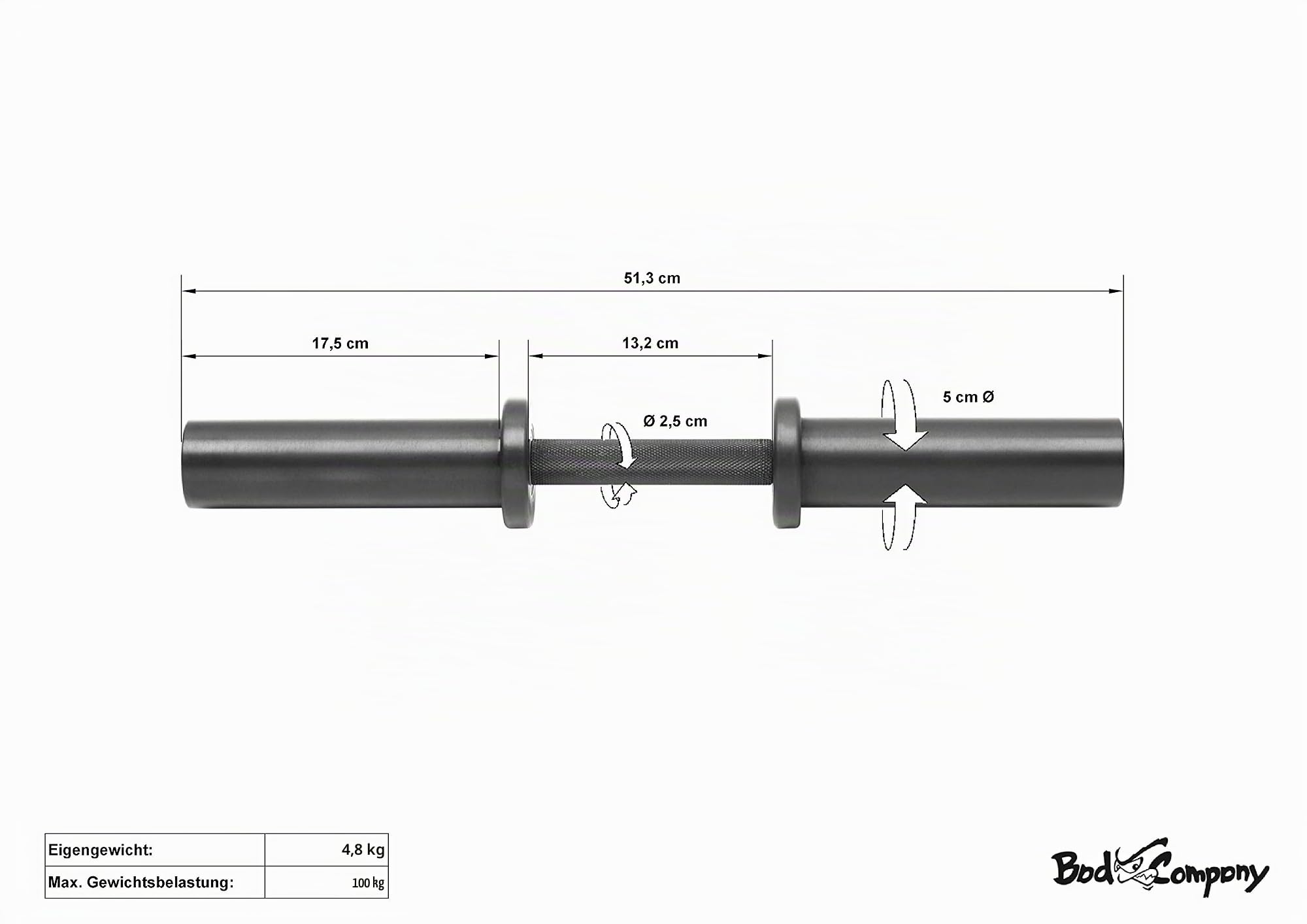 Profi Olympia Kurzhantelstange (Stück) inkl. Federverschlüssen 50/51 mm Black-Oxid.