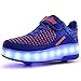 Bruce Wang Unisexe Kids Scooter LED Chaussures Light up Double Roues Skateboard Sneakers en Plein Air Sport Entraînement Roller Skate Chaussures Garçons Filles (37 EU, Bleu-007)