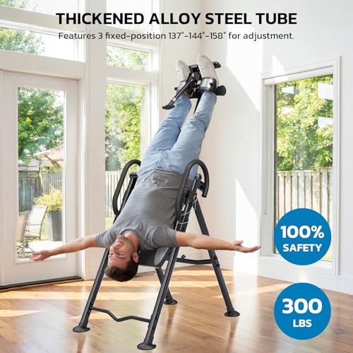 Image of YOLEO Gravity Inversion Table for Back Pain Relief 2026 New Inversion Table w /Heat and Massage Lumbar pad Back Stretcher Machine 300 lbs
