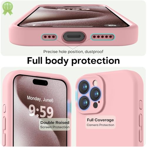 Image of LOVE 3000 Designed for iPhone 15 Pro Case, Premium Silicone with [Soft Anti-Scratch Microfiber Lining] Shockproof Protective Phone Case for Men Women Girls 6.1 inch, Pink Sand