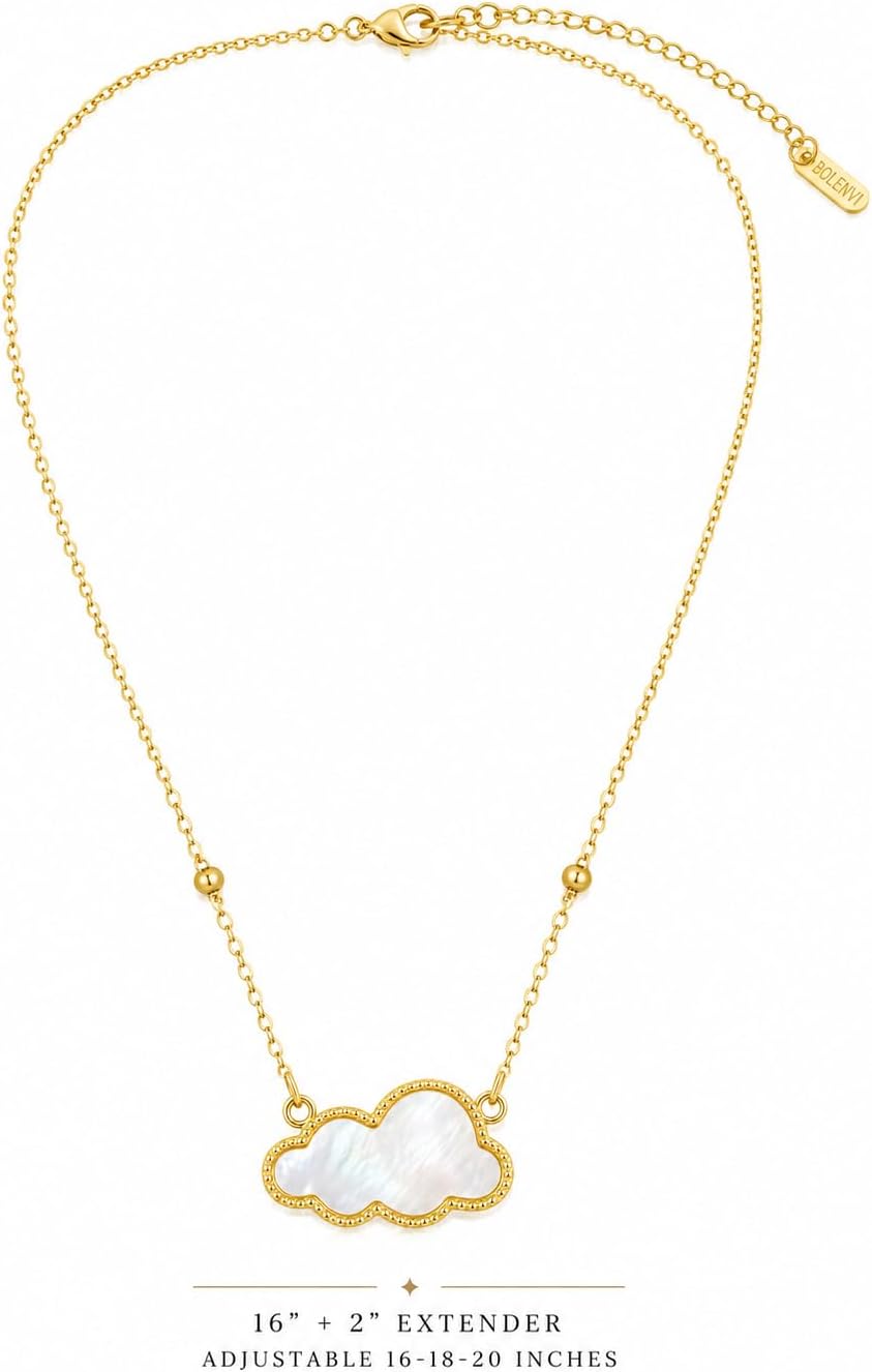 Genuine Mother of Pearl Gemstone Iridescent Gold Pendant Necklaces for Women, Fashion Jewelry, 18k Gold-Plated, Adjustable 16-20" Chain
