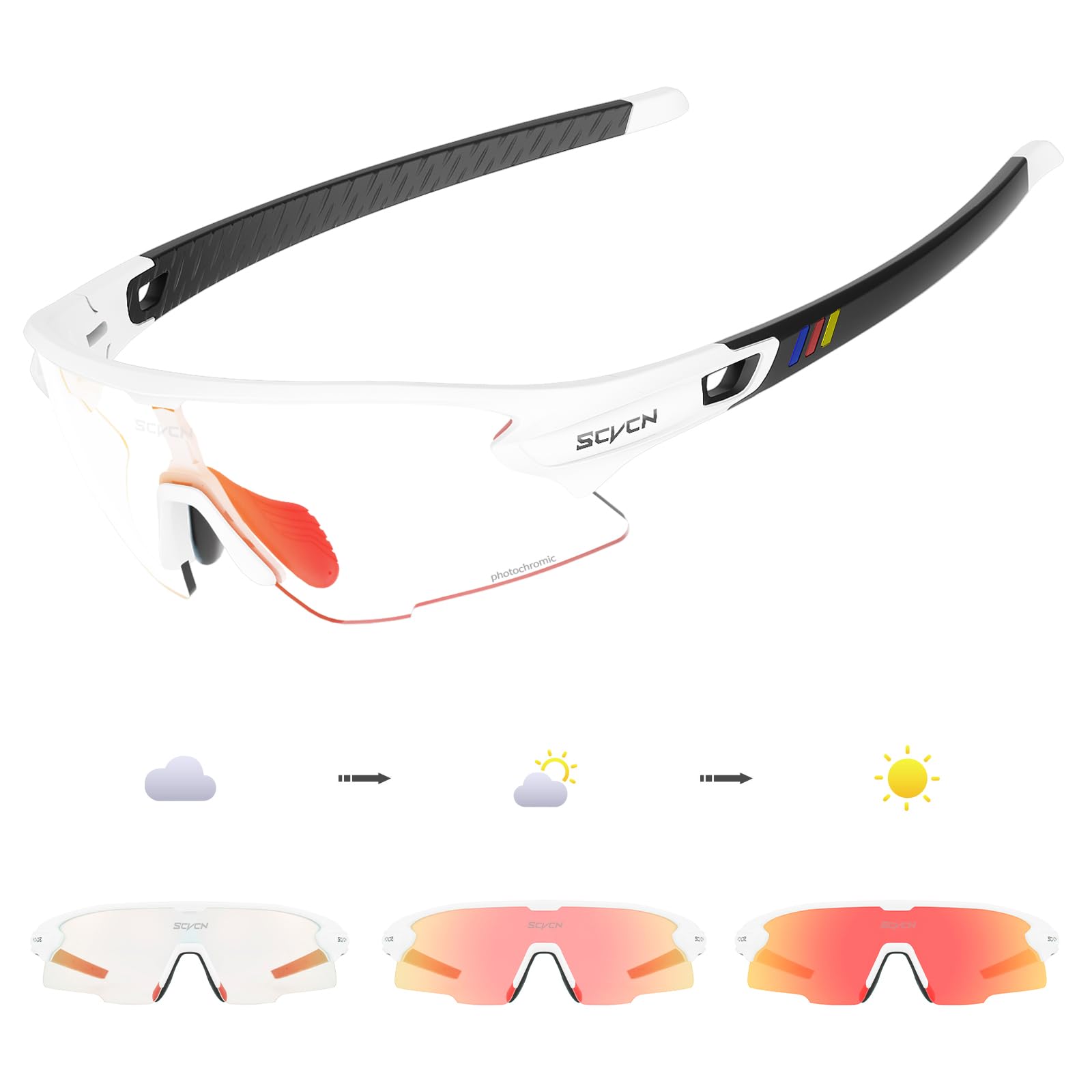 SCVCN Photochromatische Fahrradbrille für Herren und DamenUV400 Schutz Trisportbrille TR90 Rahmen
