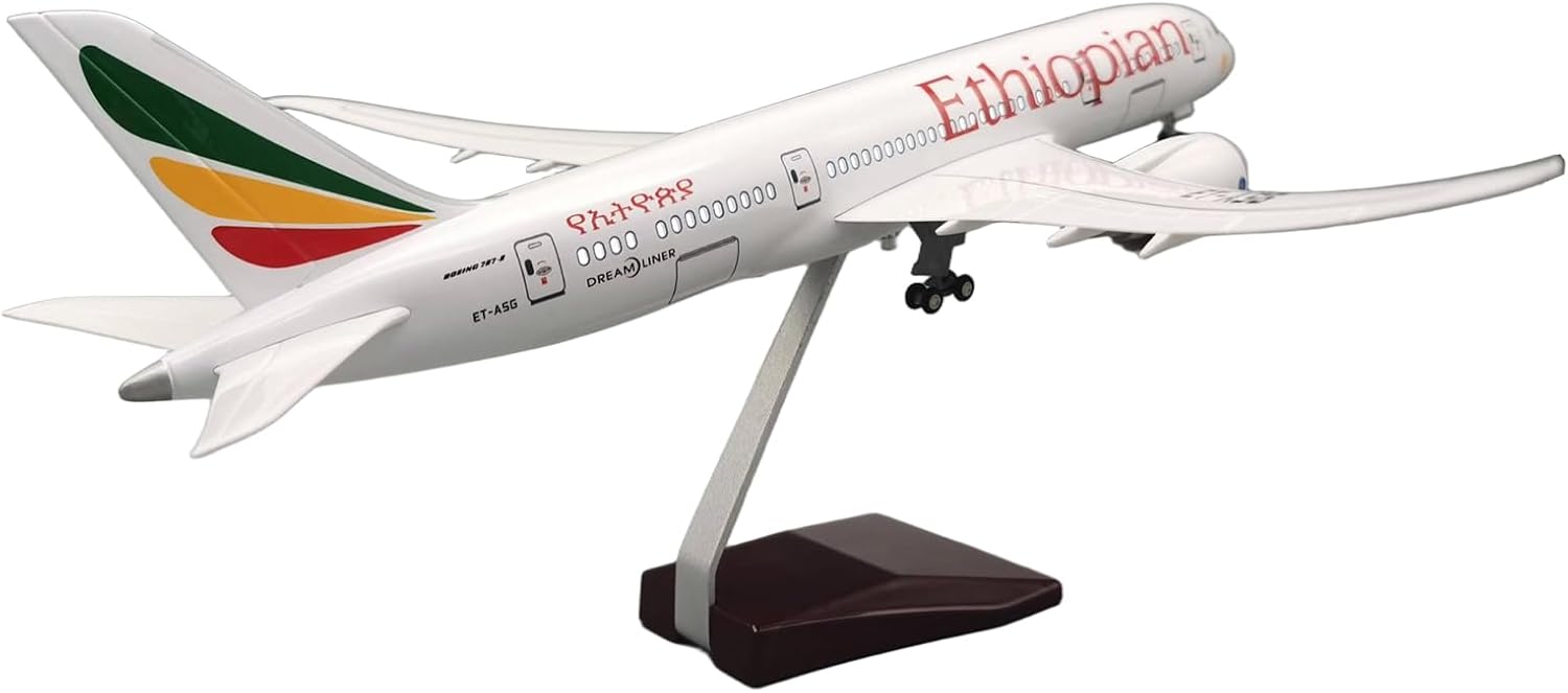 787 ET Model Airplane 16.93 Inch Resin Alloy Jet Airplane Model with LED Cabin Light, Large Diecast Aircraft Replica with Display Stand for Adults Collectible Aviation Gift or Home Office Decoration