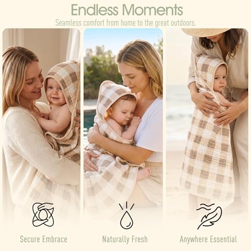 Image of Ultra-Soft Muslin Baby Towel - 32 x 32 Inches, Ideal for Bath & Beach, Suitable for Both Boys & Girls from Newborns to Toddlers(Beige Coffee Plaid)