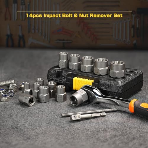 Sukudon 14 PCS Socket Set, Bolt Extractor Set, Locking Wheel Nut Removal Tool - Image 2