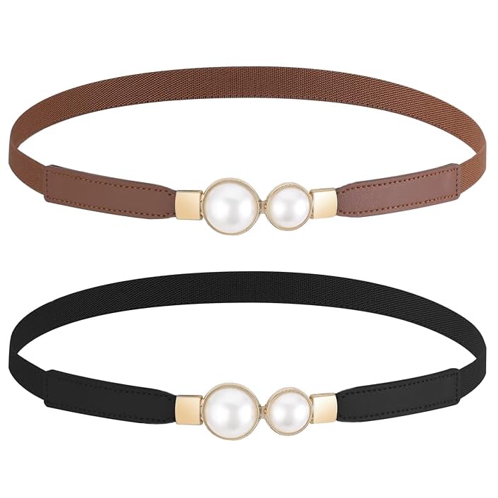 Women Retro Elastic Stretchy Waist Belt Thin Waist Belt with Golden Buckle Belt for Dresses