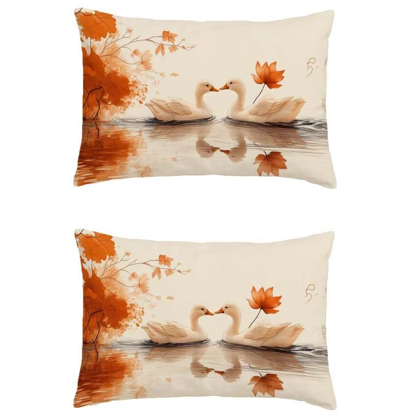 Housse coussin exterieur oiseau 50x60cm orange brûlée en lin