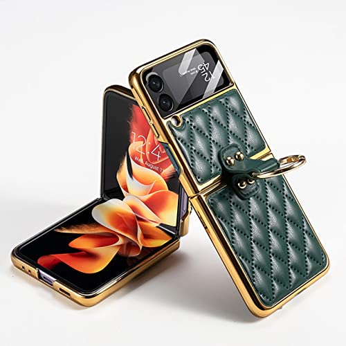 Coque Samsung Z Flip 3 en cuir galvanisé vert avec anneau de support