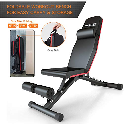 Raybee Foldable Workout Bench Adjustable Weight Bench for Full Body Strength Training Exercise Bench for Home Flat Bench