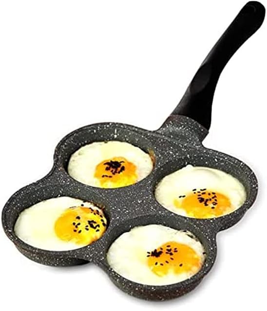 Hapivida Non-Stick Frying Pan with 4 Hole Pancake Pan Fried Egg Burger Pan Aluminum Breakfast Pan for Gas Stove, 14.4x7.7x1inch