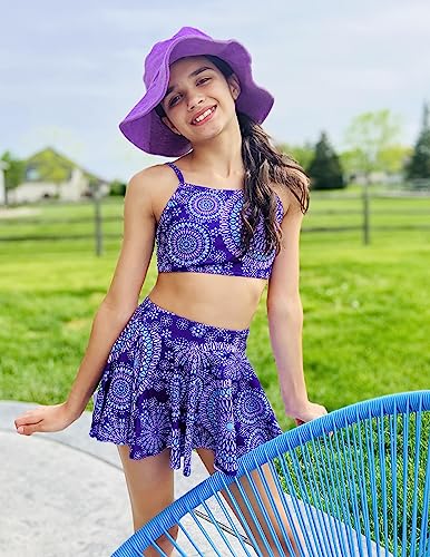 Image of Arshiner Girls 3 Piece Swimsuit for Teen Girl Tankini Swimsuits Bathing Suit Beach Bikini Swimwear with Skirt