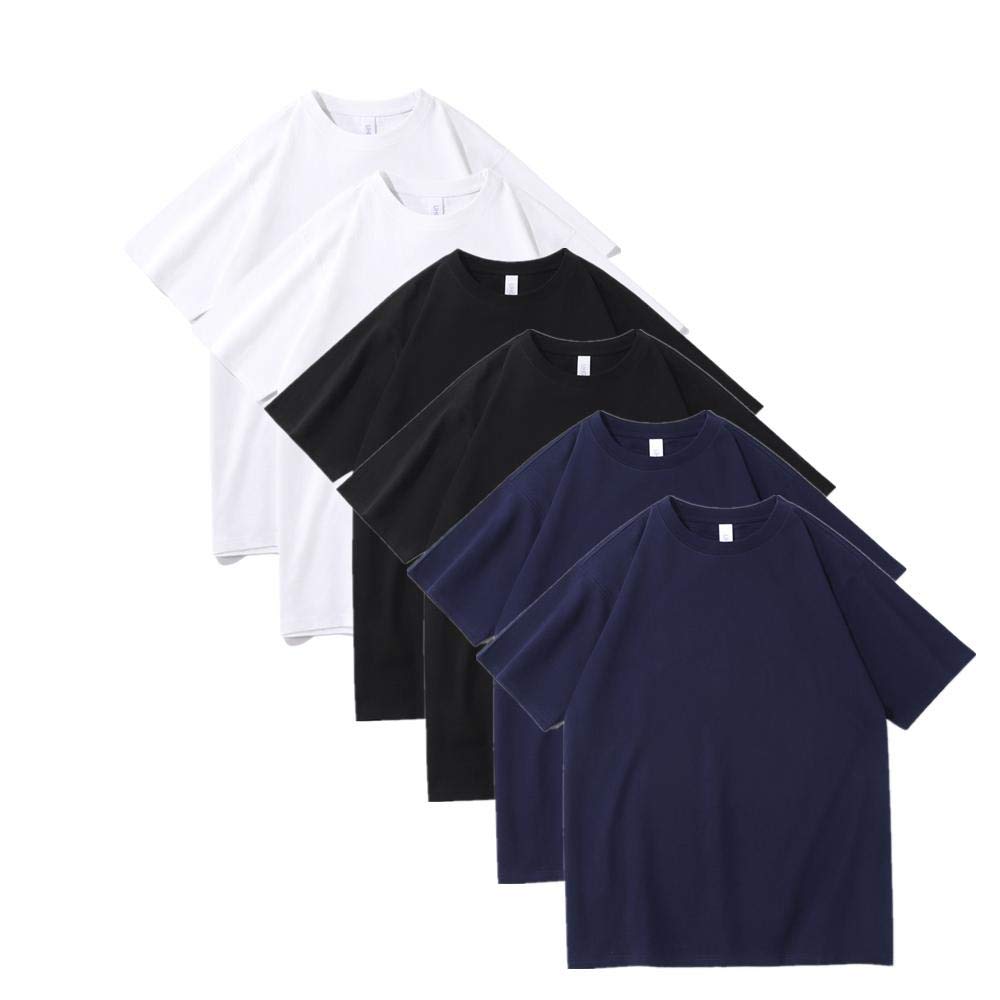T-shirt męski 230 g, ciężki, bawełniany, luźny, na lato, okrągły dekolt, masywny kolor, 6 sztuk, 25, L
