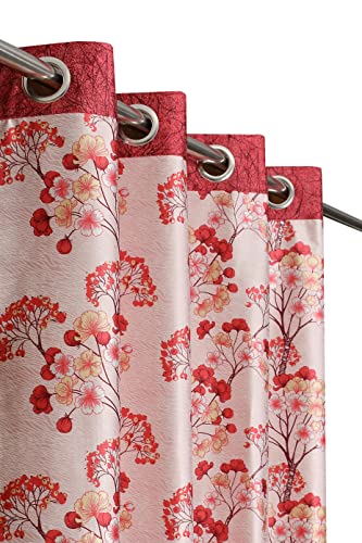 Image of Floral Print Semi-Sheer Curtains for Window 5 Feet, Pack of 2, Maroon