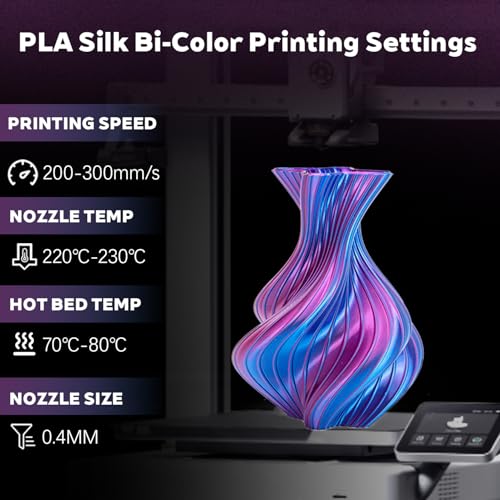 Image of Silk Dual Color Blue Fuchsia PLA 1.75mm 250g Shiny 3D Printer Filament FDM | Silk finish Bi Blue Fuchsia Coextrusion Shiny Smooth transition Neatly wound Color Change 0.25kg Small spool for Bambu Ender