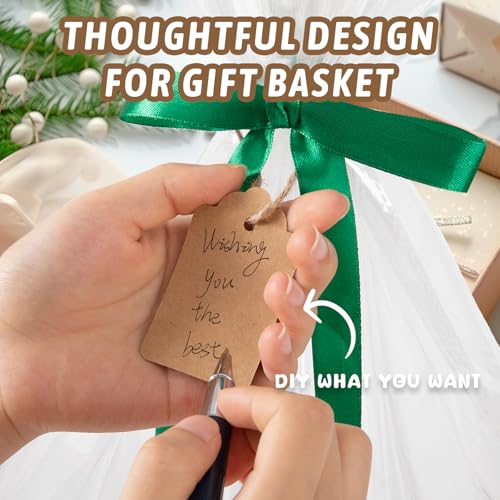 Image of OIAHOMY Small Woven Basket with Gift Bags, Ribbons & DIY Label Card, Baskets for Gifts Empty, Small Rope Basket 12 * 8 * 5IN, Cute Decorative Baskets with Handles for Baby Pets, Toys, Green