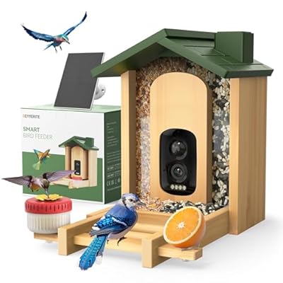 Bird Feeder with Camera: 160° Wide View & 2.5K Live Video, AI Auto Identify 12000+ Birds Species, Instant Arrival Alerts, Eco Natural Bamboo Build, Solar Smart Bird Feeders for Outdoors