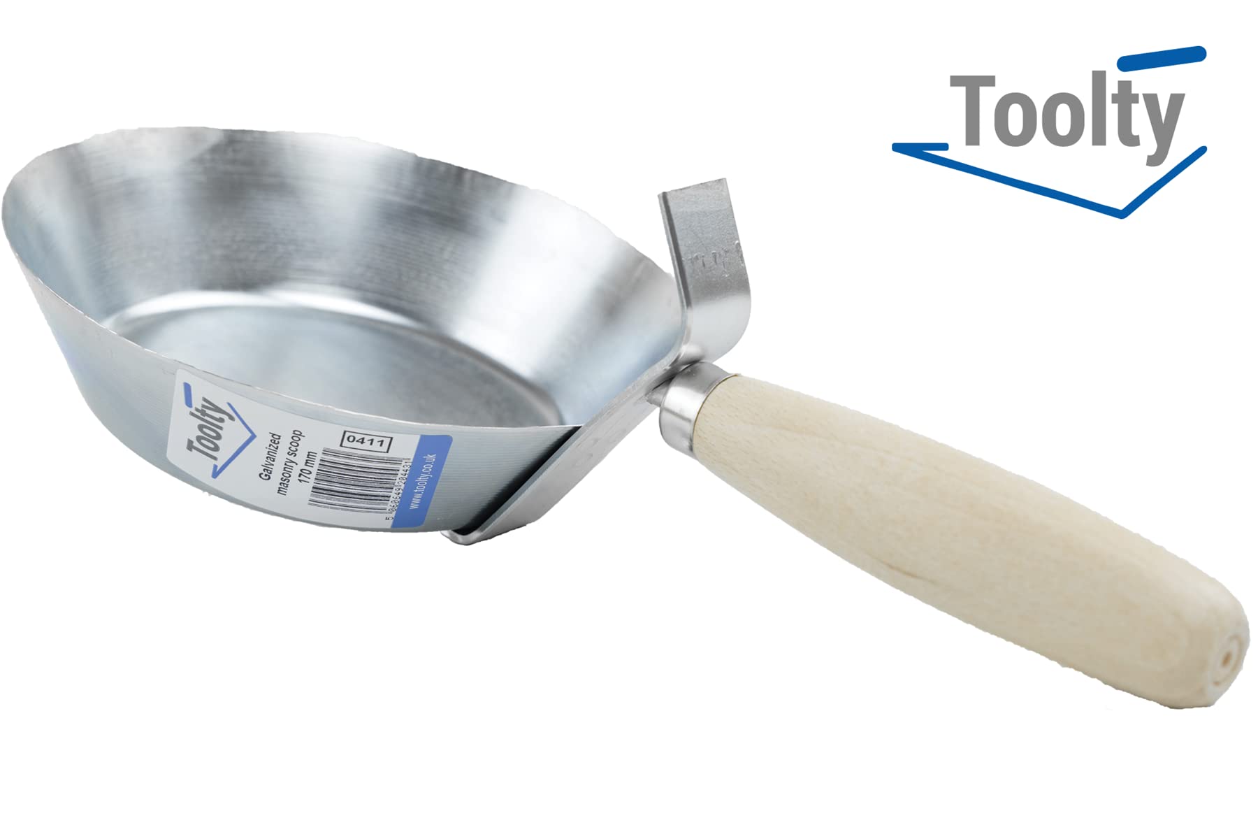 Toolty Masonry Scoop, Construction Pan - 185mm (7.28") - Wooden Handle - Galvanized Steel - Plaster, Water, Hand Tools, DIY - TLTY-0415 - Image 4