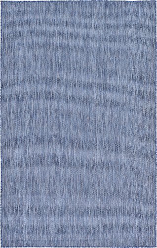 Unique Loom Collection Casual Transitional Solid Heathered Indoor/Outdoor Flatweave Area Rug (5' 3" x 8' Rectangle, Blue/Navy Blue) - Image 3