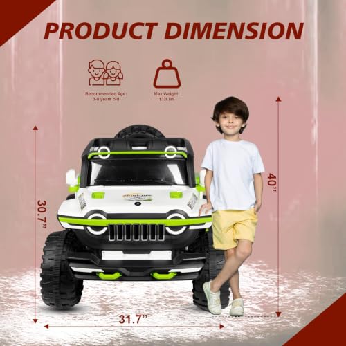 Image of Norman Jr Battery Operated 4x4 ATV Runs on Garden & Sand Surface |Jeep Toy with Remote+Steering+RGB Light+Mp3 USB Music | Rechargeable Car for Kids to Drive 3to12 Years | XXXLarge Bumper- Green&White