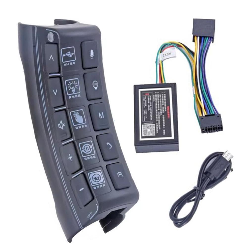 Car Bluetooth Steering Wheel Button Remote Control with Wiring Harness/Fit for 2 Din Android Radio Player 10-Key I5W6 Steering Wheel Cruise Control Switch Button