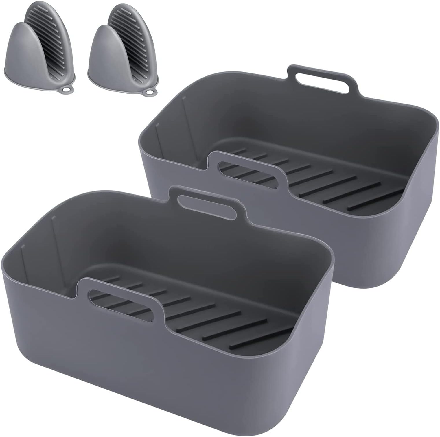 2PCS Air Fryer Silicone Pot for Ninja Foodi Dual DZ201 DZ401, Reusable Air Fryer Silicone Liners for Ninja 8QT with Mitts Basket Accessories