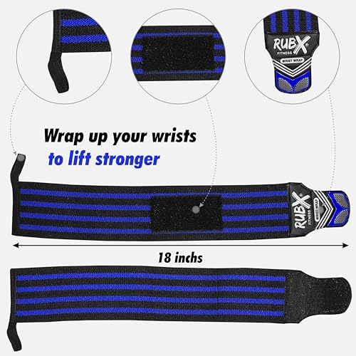 Image of RUBX Premium Wrist Wraps for Gym Workout - Adjustable Wrist Support Straps for Weightlifting, CrossFit, Powerlifting, Training - Men & Women Gym Accessories with Thumb Loop (Blue)