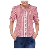 Trachtenbluse Damen Oktoberfest Outfit Bayrische Rot/Weiss Karierte Bluse...