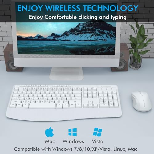 Image of Wireless Keyboard and Mouse Combo, Full Size Ergonomic with Wrist Rest