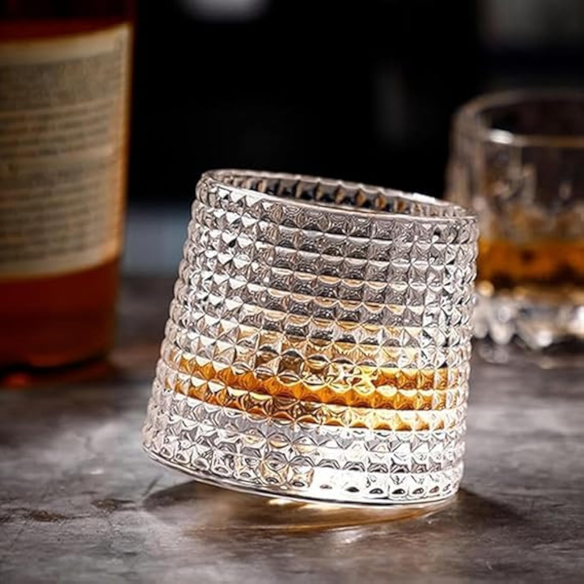 Crystal Whiskey Glasses Set, Premium Tumblers with Rotating Base