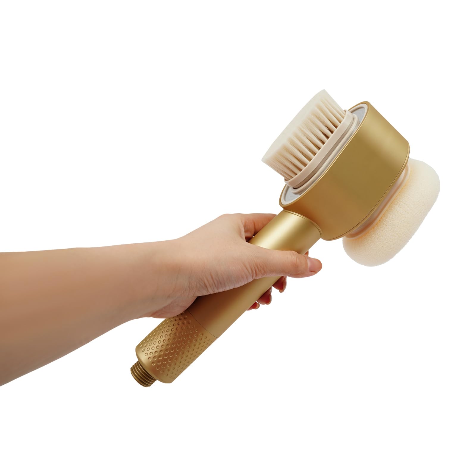 Alcachofa de ducha de alta presión con cabezal de esponja y elemento de filtro, alcachofa de mano ergonómica, accesorio de cuidado para baño, hotel y viajes (dorado)