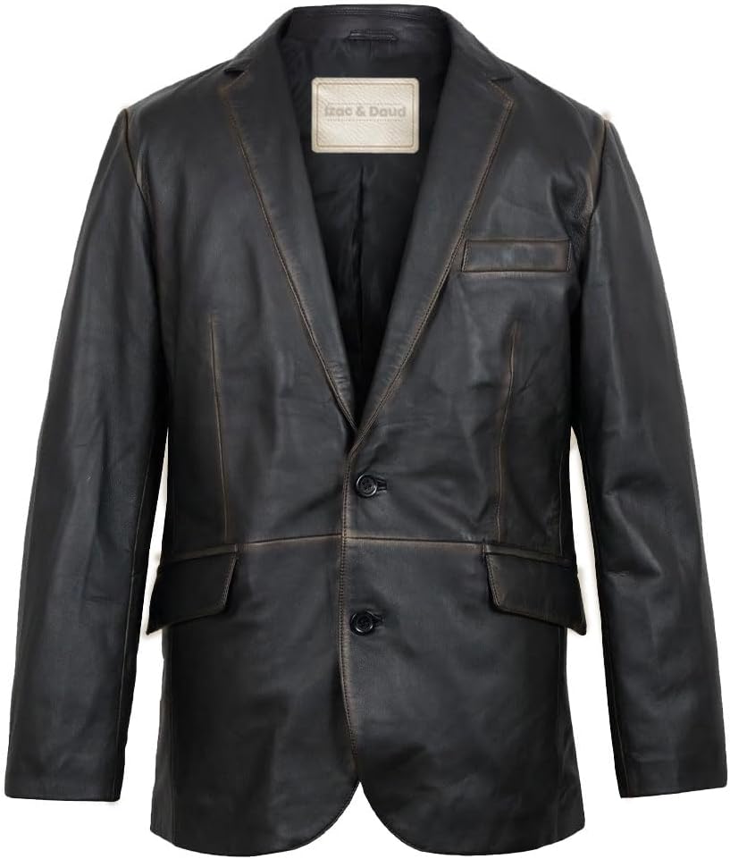 Isaac & David Chicago Lambskin Genuine Casual Wear Leather Blazer Sport Coat with Classic Button Closure for Men
