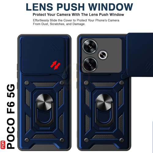 Image of Armor Bumper Back Cover Case for Poco F6 5G | Rotating Camera Cover, Ring Holder & Kickstand | Heavy Duty & 360 Degree Protection Poco F6 5G Back Cover (Blue)