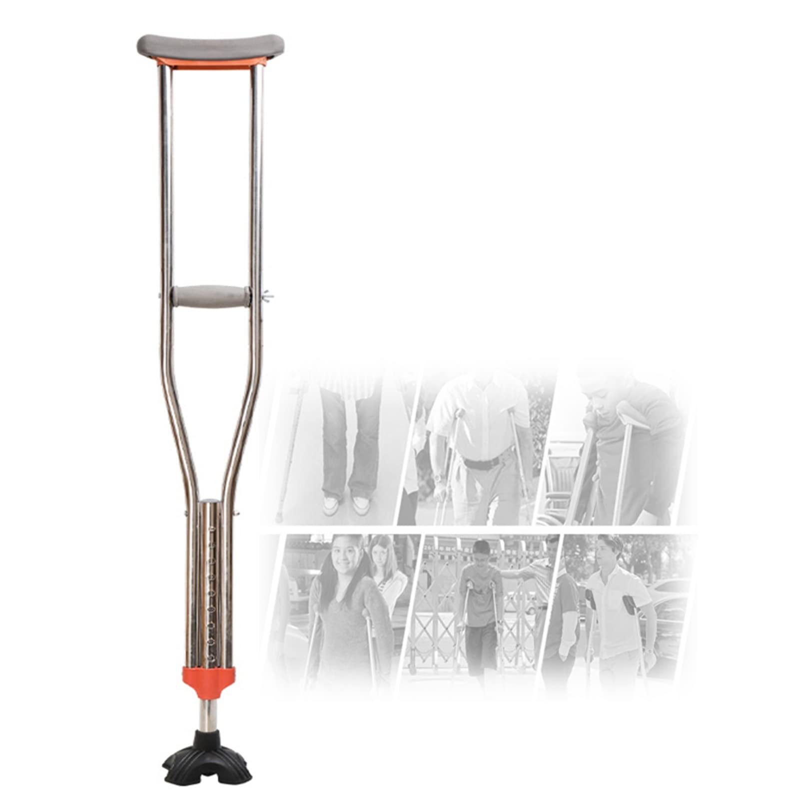 Muletas Regulables para Axilares, Muletas de Aluminio para Caminar, Muletas con Base de Cuatro Patas para Adultos, Ligeras y Antideslizantes (Color : Silver, Size : 1 Count)