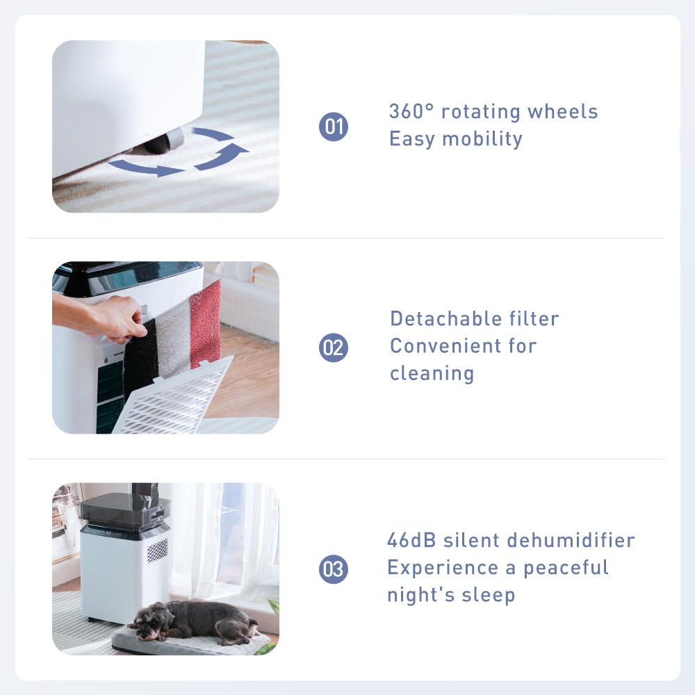 Luftentfeuchter Elektrisch mit Pumpe: 80L/Tag Kompressor-Entfeuchter mit Schlauch 8L Tank 400m³/h Luftstrom Smart Hygrostat Leise Bautrockner für Keller/Wohnung//Büro/Badezimmer/Schlafzimmer