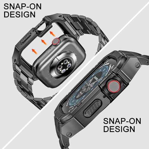 Image of BAITEYOU Stainless Steel Band with Case Compatible with Apple Watch Series SE 3 2 1 /6 5 4 (44mm), Series 3 2 1 (42mm), Metal Protective Bumper Rugged Cover for iWatch Bands Men (Grey)