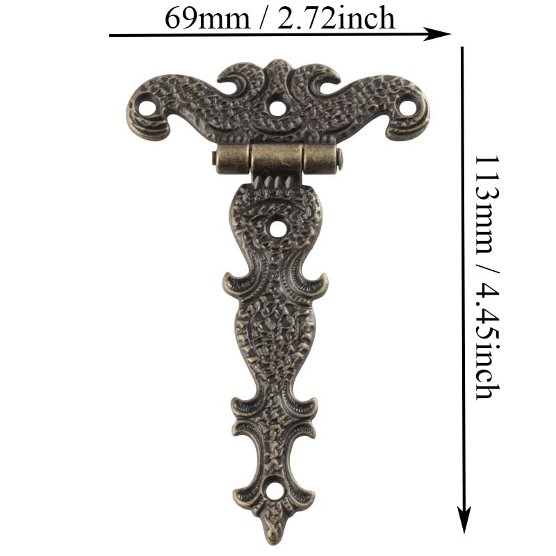 Lxoraziy 4-Piece Retro Bronze Hinges, Zinc Alloy T-Shaped Hinges for Cupboard Drawer, Bookshelf, Wooden Box - Image 3