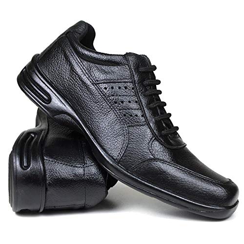 KIT Sapato Anti Stress Casual Masculino Confort + Cinto e Carteira Couro Cor:Preto;Tamanho:38
