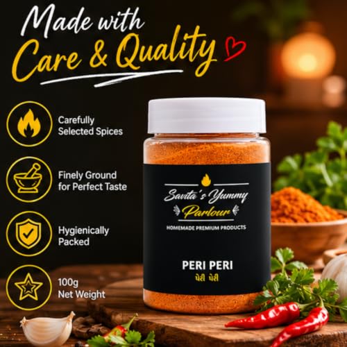 Image of Savita's Yummy Parlour Peri Peri Masala - 100g | Homemade Premium Spice Blend | Tangy & Spicy Seasoning for Fries, Popcorn, Pasta, Snacks & More