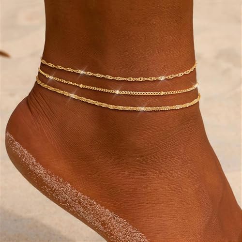 ZHESHY Ankle Bracelets for Women Gold Silver Anklet Set Cuban Link Chain by ZHESHY - Used condition - Image 2