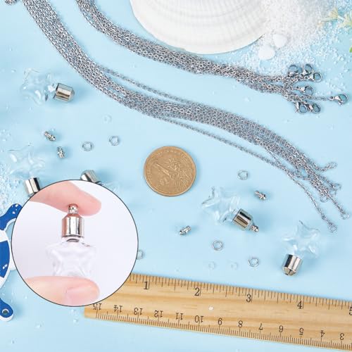 SUNNYCLUE 1 Box 30Pcs DIY 10 Sets Vial Necklace Hourglass Vial Pendant with Screw Cap Bottle Empty Star Shaped Hourglass Clear Glass Wish Bottle Charms Stainless Steel Chain for jewellery Making Kits - Image 3