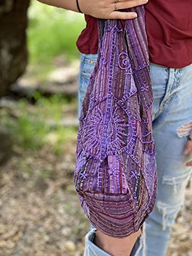 Image of Hand Embroidered Peace and Sunrise Boho Crossbody Hippie Handbag - Unique, Ethical, and Vibrant for the Free-Spirited Soul