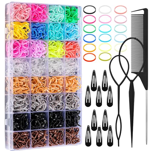 Image of auroray Hair Ties, 17 Colors Elastic Hair Rubber Bands, 2000 Pcs Baby Hair Ties with Hair Styling Tools Organizer Box for Girls, Women, Toddler