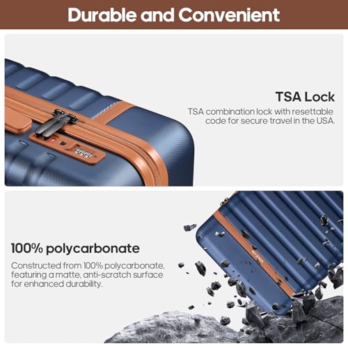 Image of Luggage Sets 3 Piece, Carry On Luggage 20In With Spinner Wheels,PC Hardside Suitcase Set with TSA Lock,Durable Carry On Suitcase With Travel Backpack for Men (Navy Blue, 3 piece set (BP /20inch))