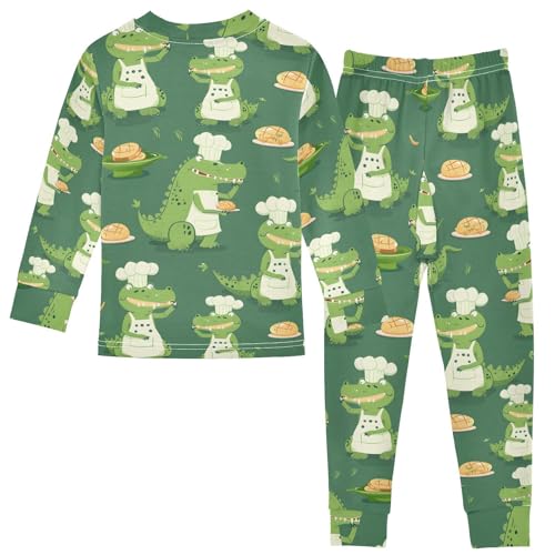 Cartoon Pajamas Set Crocodile Chef Green Long Sleeve PJs Cotton Jammies Sleepwear Top and Pants2