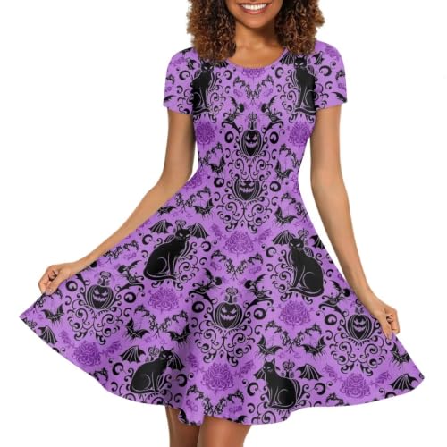 Image of POLERO Sunflower Dress for Women Floral Summer Dresses Short Sleeve Casual Sundresses Midi Dresses