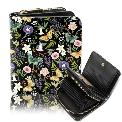 Goiicoln Black Womens Accordion Wallet, Butterfly Wallet, Zipper Accordion Wallets for Women, PU Leather Card Cases Money Organizers Wallets, Credit Card Holder Large Capacity, Gift for Teen Girls