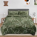 VAKADAKA 2Pcs Twin Size Comforter Set, Shell Sage Green Plant Silver, Bedding Decor Botanical Grey Line Abstract for Kids and Adults, Soft Cozy Bedroom Bed Set