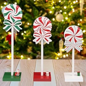 3 Pieces Christmas Table Decorations Wooden Christmas Tiered Tray Decor Xmas Tabletop Décor Candy Cane Décor for home(Classic) 3 Pieces Christmas Table Decorations Wooden Christmas Tiered Tray Decor Xmas Tabletop Decor Candy Cane Decor for homeClassic